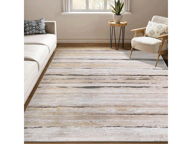 Collection 8X10 Brown /Striped Non-Shedding Living Room Bedroom Dining Home Office Stylish and Stain Resistant Area Rug