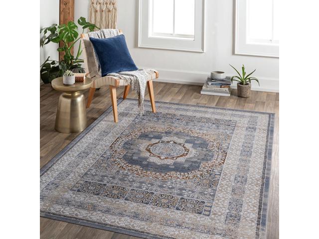 Collection 5X7 Blue/Ivory /Medallion Non-Shedding Living Room Bedroom Dining Home Office Stylish and Stain Resistant Area Rug