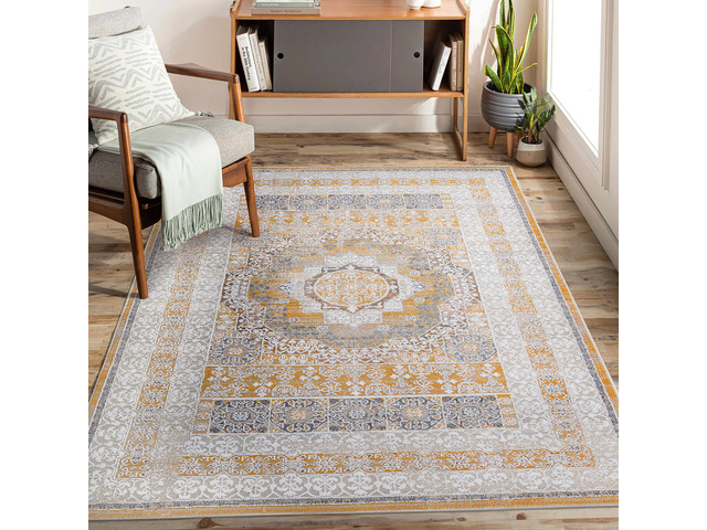 Collection 5X7 Cream/Ivory /Medallion Non-Shedding Living Room Bedroom Dining Home Office Stylish and Stain Resistant Area Rug