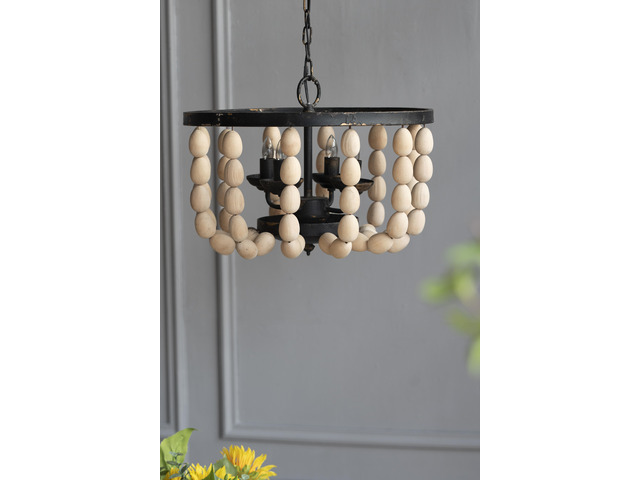 4 - Light Wood Chandelier, Hanging Light Fixture with Adjustable Chain for Kitchen Dining Room Foyer Entryway, Bulb Not included