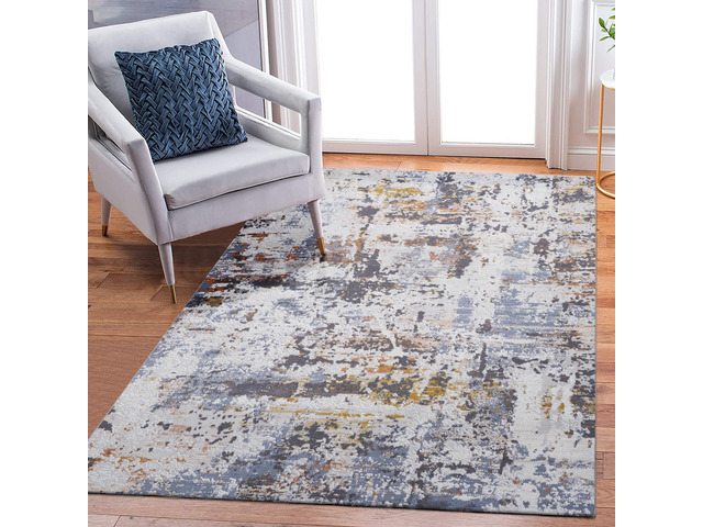 Collection 5X7 Ivory/Blue /Abstract Non-Shedding Living Room Bedroom Dining Home Office Stylish and Stain Resistant Area Rug