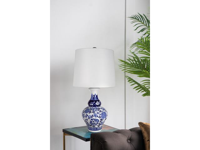 D14x27.6' Blue and White Round Ceramic Vase Lamp