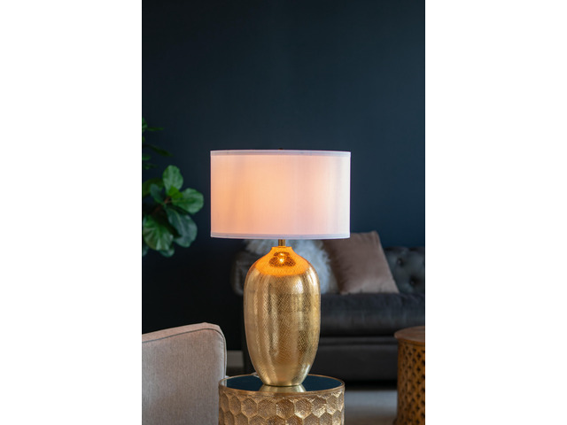 D18x31' Round Aluminum Sheet Gold Table Lamp with White Fabric Shade(Lamp Shade Assembly Required)