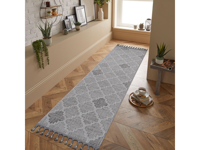 Collection 2X8 White/Grey /Trellis Indoor/Outdoor Area Rug