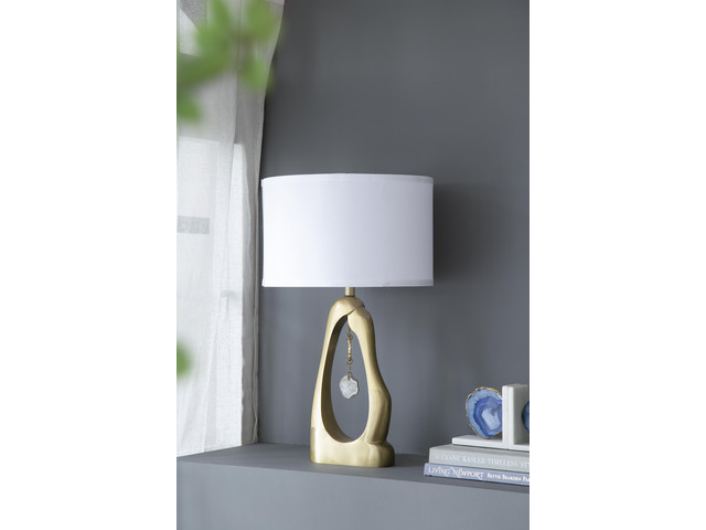 D16x27.5' Gold Geode Shaped Table Lamp with White Drum Shade(Lamp Shade Assembly Required)