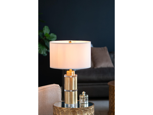 D15x25.5' Gold and White Cylinder Table Lamp with Drum Shade(Lamp Shade Assembly Required)