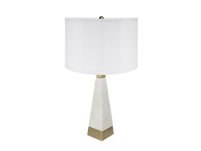 D15x26' White and Gold Thin Pyramid Table Lamp with Drum Shade(Lamp Shade Assembly Required)