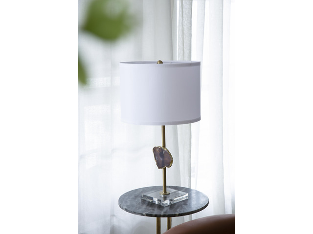 D14x25.2' Gold Table Lamp with Agate Slice and White Drum Shade(Lamp Shade Assembly Required)