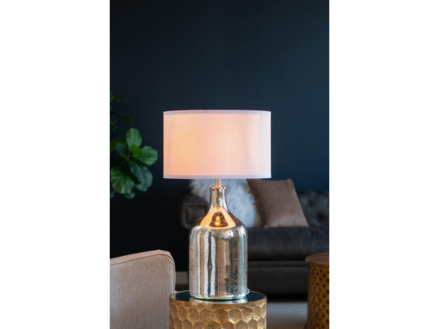 D18x32.2' Silver Round Table Lamp with White Fabric Shade(Lamp Shade Assembly Required)