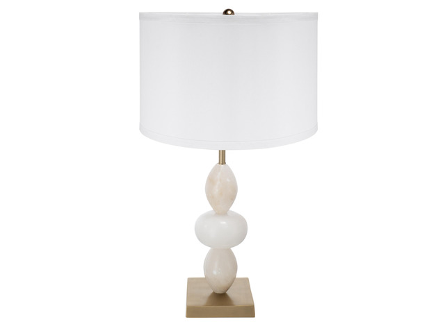 D14x26.3' White and Gold Three Tiered Round Table Lamp with Drum Shade(Lamp Shade Assembly Required)