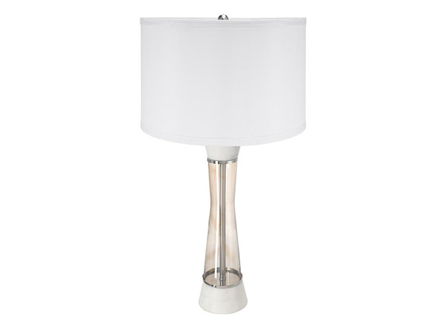 D15x30.2' White and Bronze Marble Table Lamp with Glass Cylinder (Lamp Shade Assembly Required)