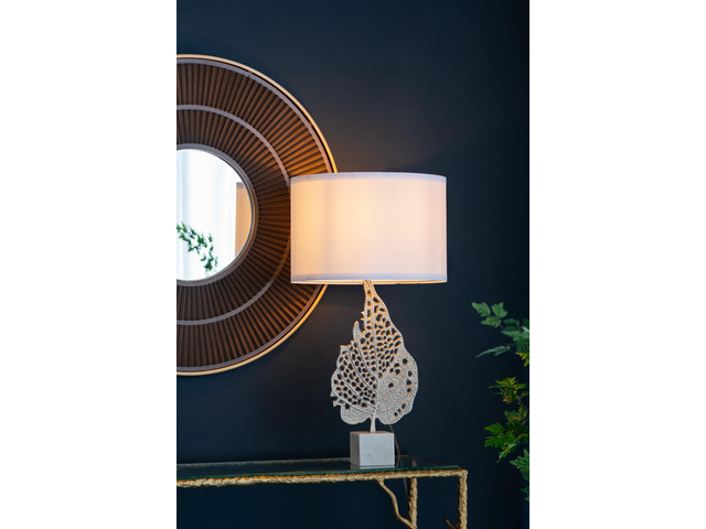 D15x29.3' White and Silver Leaf Table Lamp with Drum Shade and Marble Base (Lamp Shade Assembly Required)