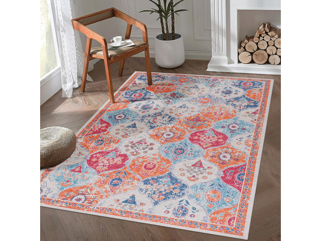 Area Rug 5x8, Washable Rug, Low-Pile, Non-Slip, Non-Shedding, Foldable, Kid & Pet Friendly - Area Rugs for living room, bedroom, kitchen, dining...