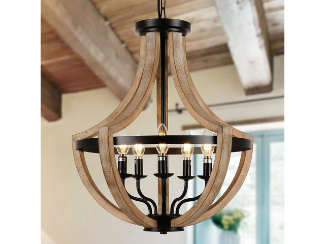 19' Farmhouse Chandelier Light Fixtures, 5-Light Dining Room Light Fixtures Over Table, Solid Wood Modern Chandeliers for Dining Room Living Room...