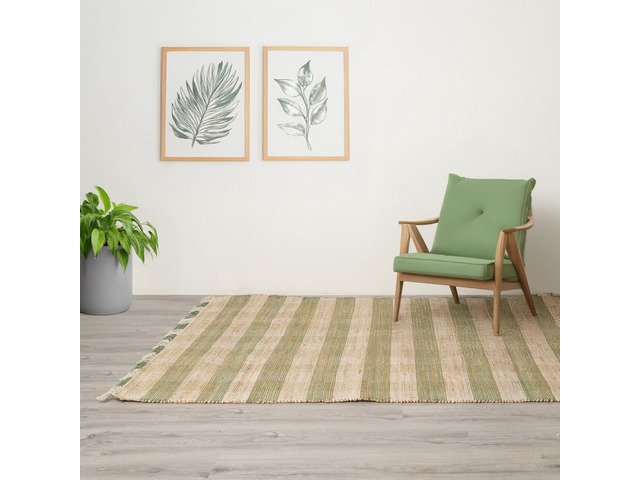 Artisan Hand Woven Jute & Cotton Green Plaid Rug-6X9 ft