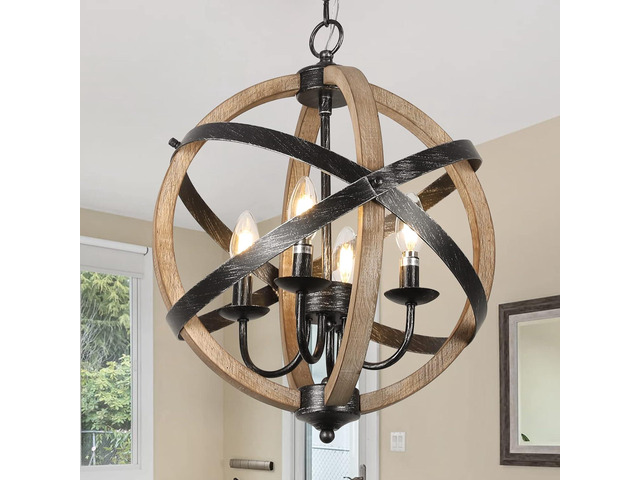 Farmhouse Chandelier Light Fixtures?4-Light Dining Room Light Fixtures Height Adjustable?Rustic Wood Light Fixtures Ceiling Hanging for Kitchen,...