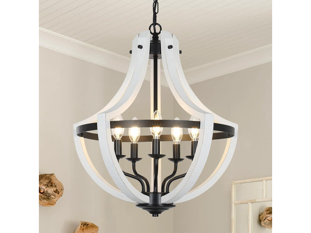 5-Light White Wood Chandeliers