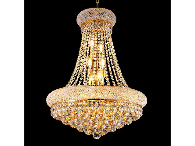 22-inch Gold Crystal Chandelier, 12-Light French Empire Style Ceiling Light with Led Bulbs, 3000K Warm Light, Ideal for Dining Room, Bedroom, and...