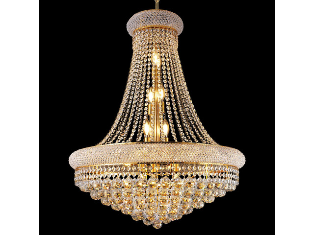 28-inch Gold Crystal Chandelier, 15-Light French Empire Ceiling Light with Led Bulbs, 3000K Warm Light, Perfect for Dining Room, Bedroom, and...