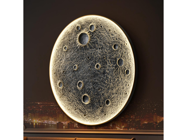 48-inch Realistic Resin Moon Wall Light Plug-in Dimmable Led Moon Sconce with Remote Control, 45 W Main & 20 W Night Light, Meteorite Crater...