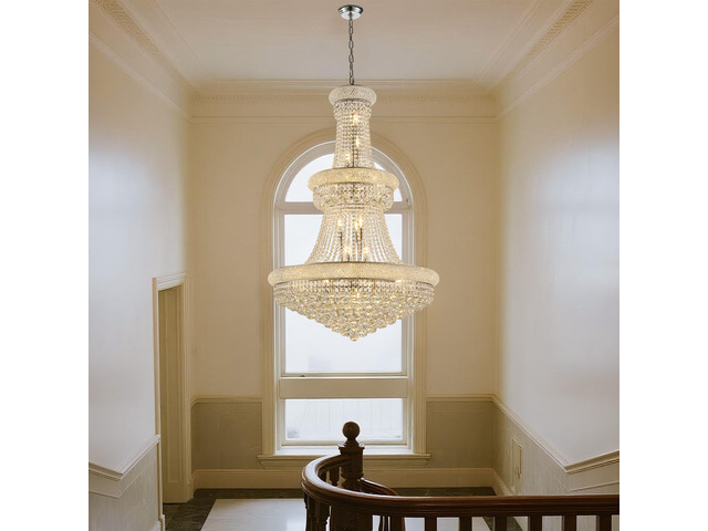 32-inch Silver Crystal Chandelier, 27-Light French Empire Ceiling Light with Led Bulbs, Adjustable 59-inch Chain, 3000K Warm Light, Perfect for...