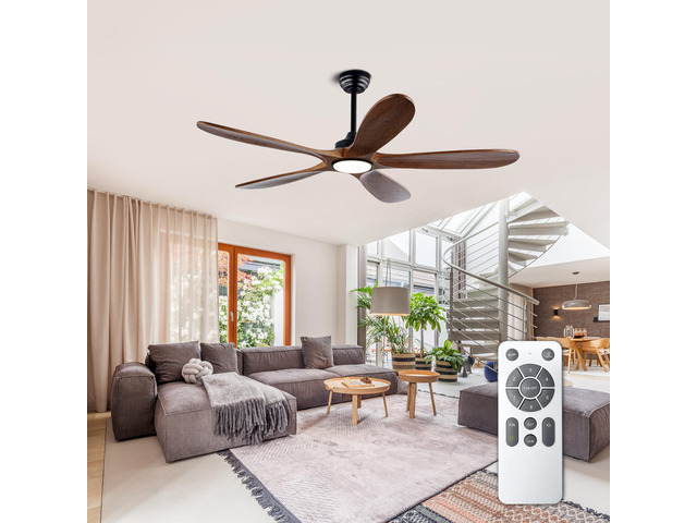 52 inch Solid Wood Ceiling Fan with Lights 6 Speed Reversible Dc Motor Modern for Patios, Living Room, Bedroom, Porch