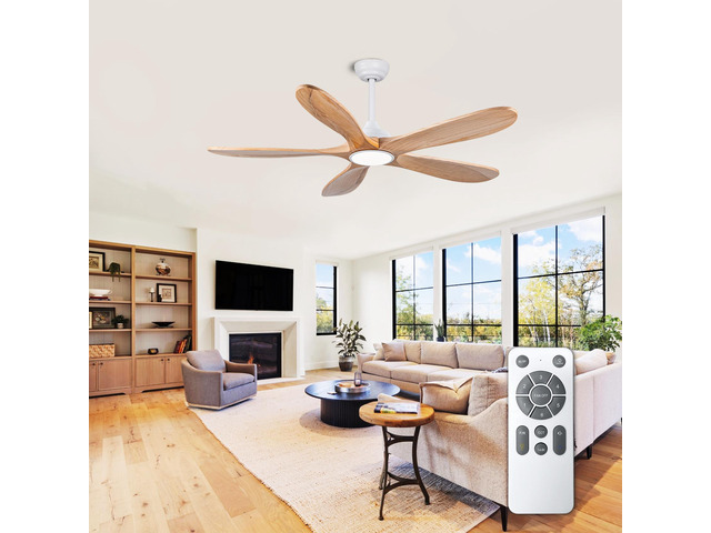 52 inch Ceiling Fans with Lights and Remote Control, Reversible, 5Wood Blades, 6 Speeds, 3Cct Dimmable, Noiseless, indoor/Outdoor Nature Wood...