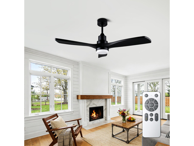 52 inch indoor Ceiling Fan with Led Lights,Black Solid Wood Ceiling Fan with Remote Control for Bedroom, Living Room, Apartment Use