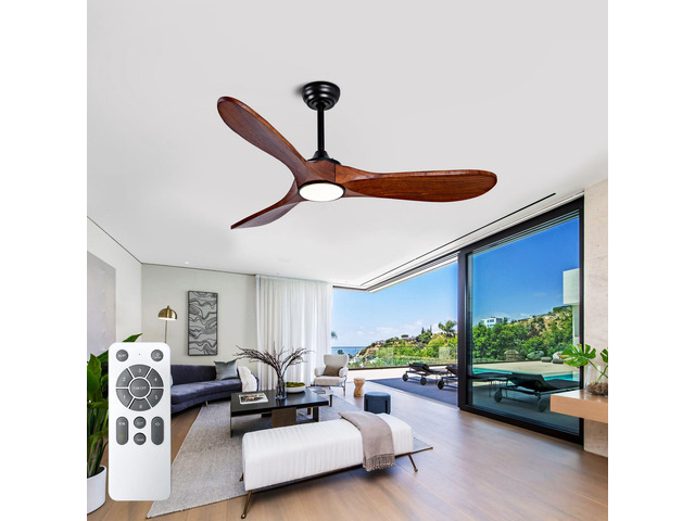 52' Wood Smart Ceiling Fans with Lights Remote,Quiet Dc Motor,Outdoor indoor Ceiling Fan,Dimmable,Modern Black Lighting& Ceiling Fan for Bedroom...
