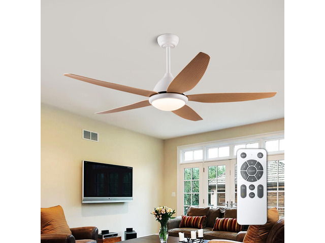 White Outdoor Ceiling Fan, 56 in Ceiling Fan Lights with Remote Control, 5 Abs Blades, 6 Speed Reversible Dc Motor Modern for Patios, Living Room,...