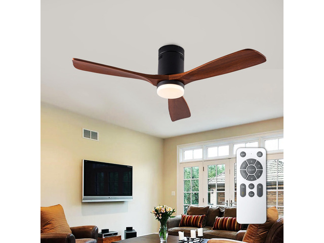 Dimmable 52 inch Wood Ceiling Fans with Lights and Remote Control - Low Profile Outdoor Ceiling Fan 3 Blades Fans for Patios Bedroom Ceiling Fan...