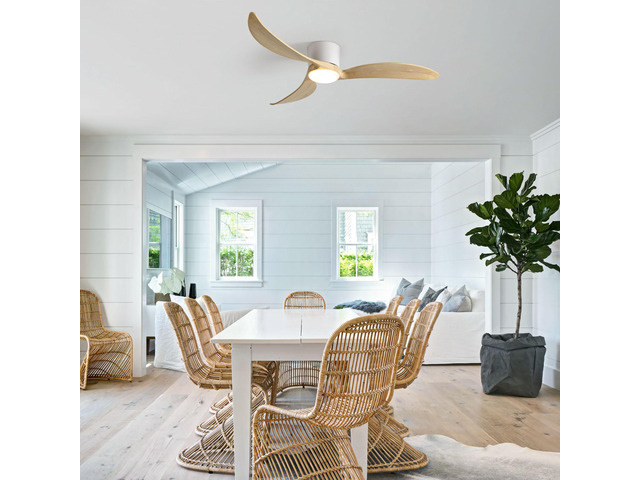 52-inch Ceiling Fan with Light, 3 Natural Wood Blades, Remote Control, Reversible Dc Motor for Living Room