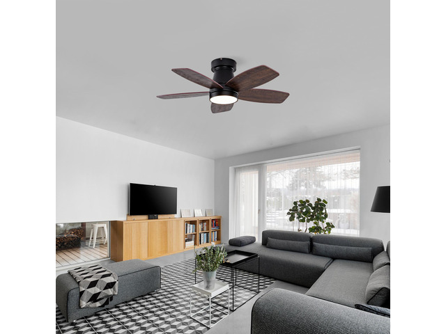 35-inch 5-Blade Ceiling Fan,Modern Ceiling Fan with Solid Wood Blades, and Led Lighting. Suitable for Kitchen,Living Room and Terrace,Black.