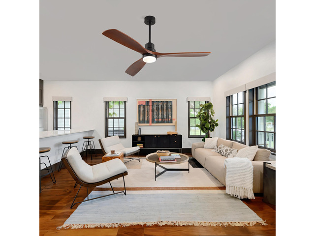 59 inch Ceiling Fan with Light, 3 Solid Wood Blades,Remote Control,6-Speed Reversible Dc Motor for Living Room,Bed Room,Dining Room.