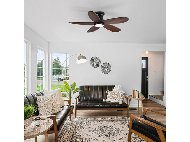 41.7' Black Ceiling Fan with Light, 5 Solid Wood Blades, 6-Speed Reversible Dc Motor for Bed Room,Dining Room,Living Room.