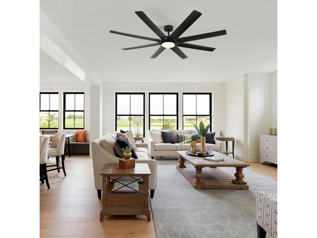 72' Black Ceiling Fan with Light, 8 Solid Wood Blades, 6-Speed Reversible Dc Motor for Bed Room,Dining Room,Living Room.