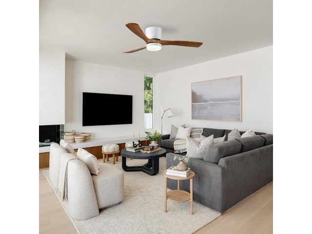 41.7' White Ceiling Fan with Light, 3 Solid Wood Blades, 6-Speed Reversible Dc Motor for Bed Room,Dining Room,Living Room.