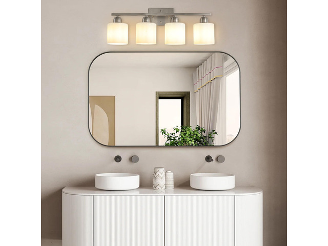 Modern 4-Light Bathroom Fixture with Nickel Finish and Milky White Glass Shade, Wall Sconces Lighting for Bathrooms, Bedrooms and Hallways (No Bulbs)