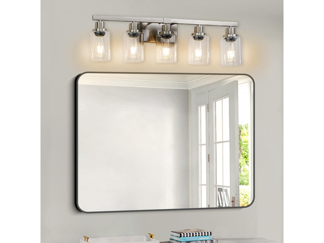 Modern 5-Light Bathroom Vanity Light Fixture - Brushed Nickel Finish with Clear Glass Shades, Light Fixture Bathroom Over Mirror Wall Lights for...