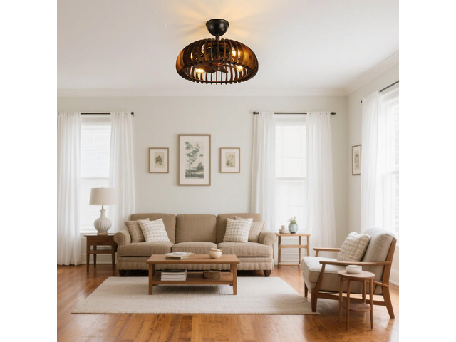 19' Wooden Ceiling Light, Hemispherical Ceiling Light with Handcrafted Wooden Sat Shade,for Bedroom Hallway Living Room Kitchen,4-Light Wooden...