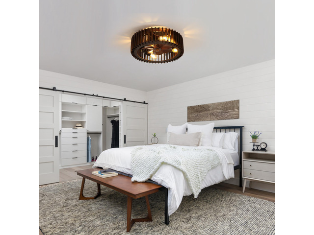 Semi Flush Mount Ceiling Light, Ceiling Light with Handcrafted Wooden Sat Shade,for Bedroom Hallway Living Room Kitchen,4-Light Wooden Chandelier,...