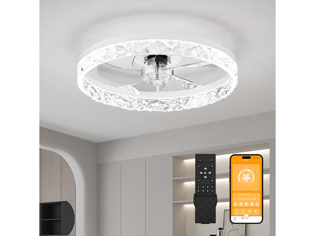 19.7' Ceiling Fans with Lights Remote and App Control, Dimmable 3-Color and 6-Speed Quiet Dc Motor, White Ceiling Fan for Living Room Bedroom