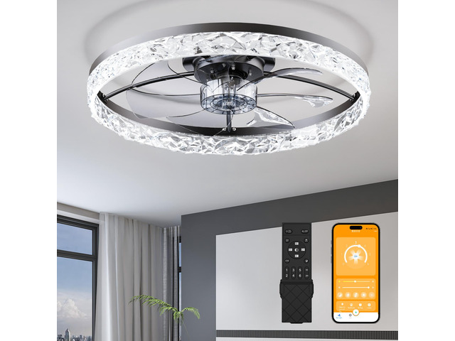 23.6' Ceiling Fans with Lights Remote and App Control, Dimmable 3-Color and 6-Speed Quiet Dc Motor, Black Ceiling Fan for Bedroom Living Room