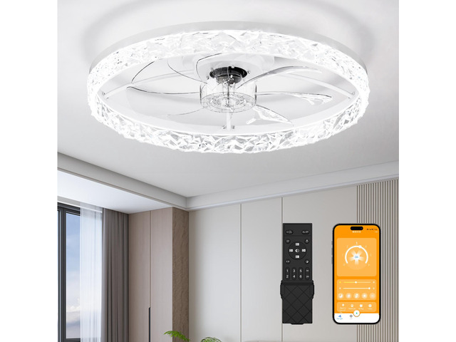 23.6' Ceiling Fans with Lights Remote and App Control, Dimmable 3-Color and 6-Speed Quiet Dc Motor, White Ceiling Fan for Bedroom Living Room