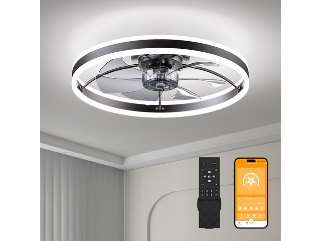 Smart Ceiling Fan with Led Light, 7 Blades Modern Metal Design, 6-Speed Quiet Dc Motor, App & Remote Control, Dimmable Light 3000K-6500K