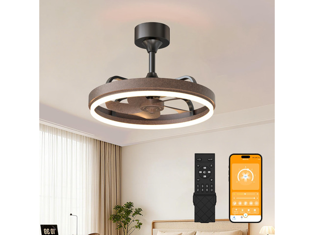 20.5' Rustic Brown Ceiling Fans with Lights Remote & App Control, Downrod Mount Dimmable Led Fandelier, 6 Speeds Quiet Dc Motor, Modern Ceiling Fan...