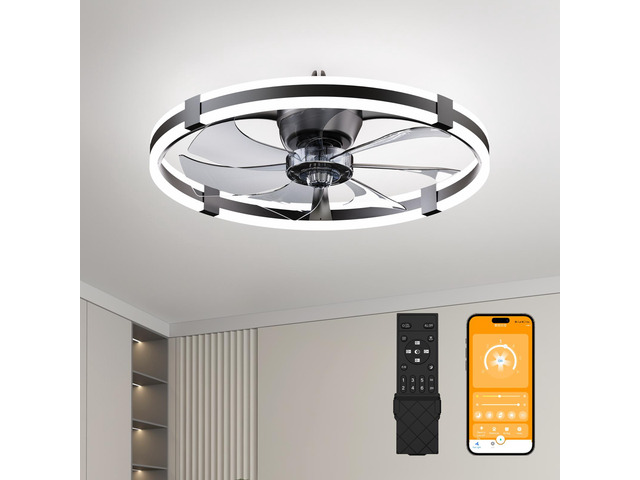 23.6'' Led Ceiling Fan Light Remote Dc Motor Aluminum Body 6-Speed infinite Dimming Led Fan Light for Bedroom Living Room