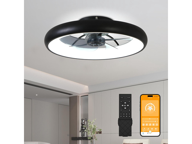 21.7' Sleek Black Ultra-Thin Ceiling Fan with Light, 6-Speed Reversible Fandelier, 3-Color Temp Dimmable, Remote & App Control, Silent Motor,...