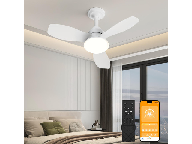 24.4' White Ceiling Fan with Light, 3 Blades, 6-Speed Reversible Quiet Dc Motor, Dimmable Led, App & Remote Control, Flush Mount for Bedroom Living...