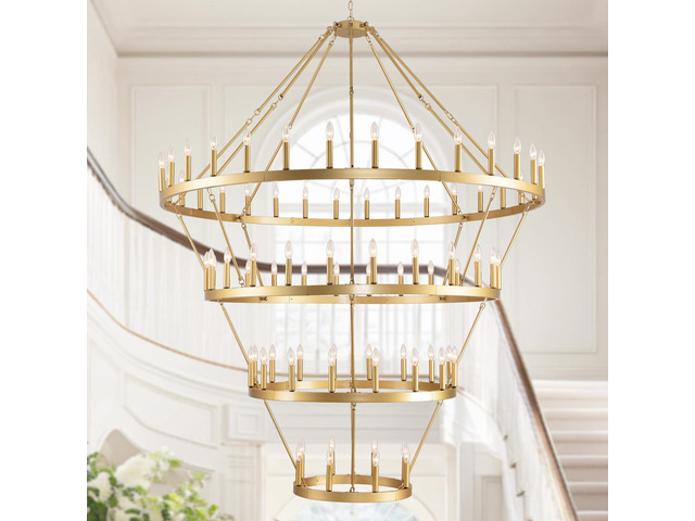 69.3 inch 4 Tiers Wagon Wheel Chandelier Farmhouse 80-Light, Gold Color Metal Chandeliers 4-Story Light Fixtures industrial for High Ceiling...